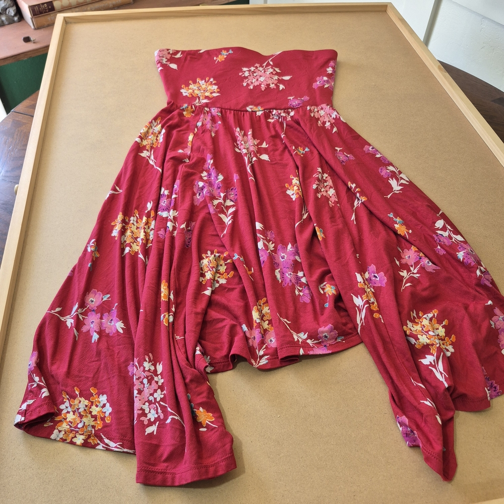 Express Red Floral Strapless Dress